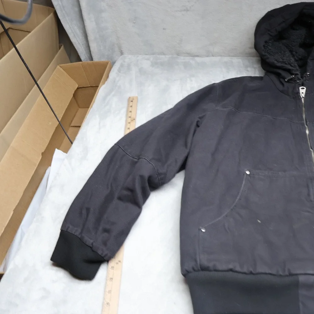 Levis Jacket Men XXL Black Canvas Sherpa Lined Hooded Rugged Work Field Full Zip